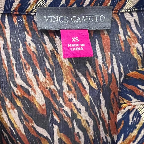 Vince Camuto Blouse Flutter Sleeves XS Navy Rust Gold Metallic - Picture 4 of 7
